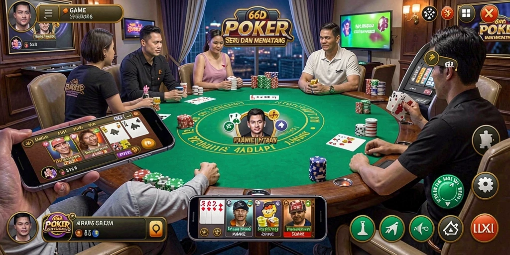 Screenshot gameplay poker di 66D menampilkan aksi seru dan kompetitif.