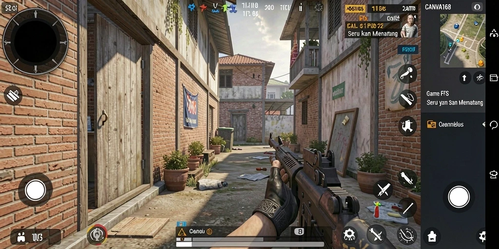 Gameplay intens dari <strong>CANVA168</strong> menampilkan aksi menembak yang mendebarkan.