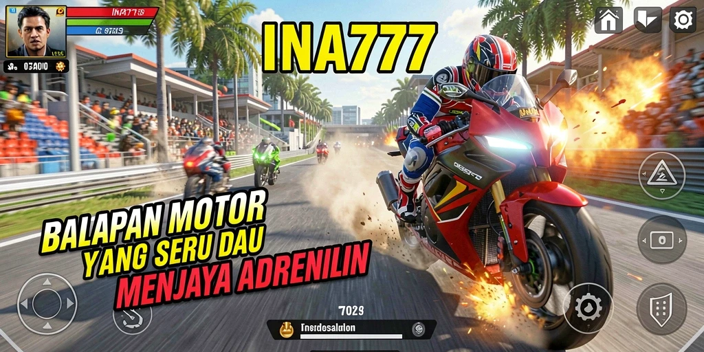 Tampilan gameplay INA777 dengan balapan motor yang mendebarkan.