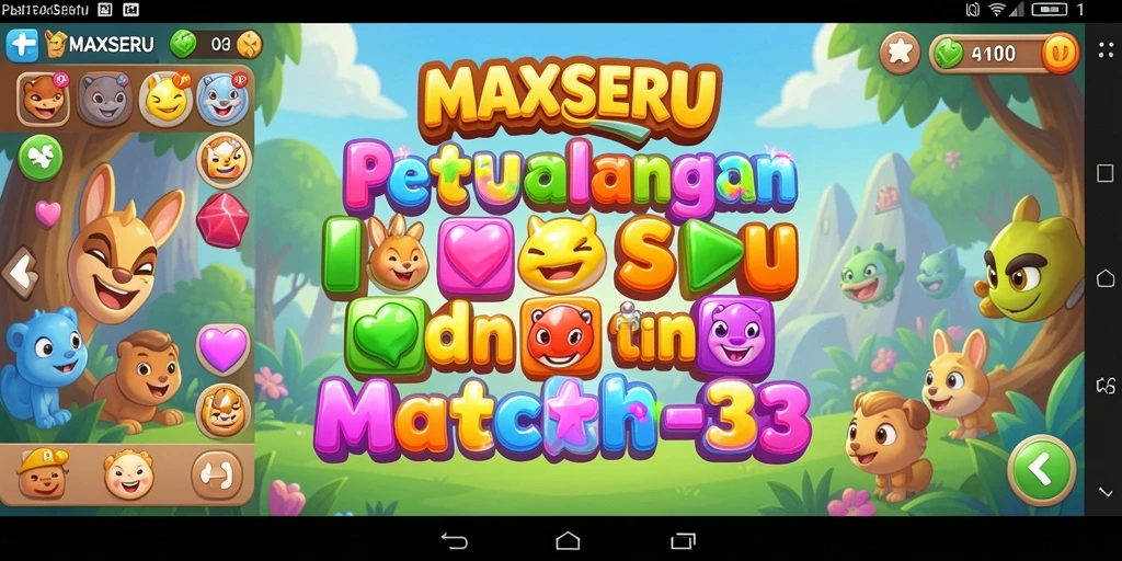 Screenshot gameplay <strong>MAXSERU</strong> dengan objek berwarna-warni yang mencolok.