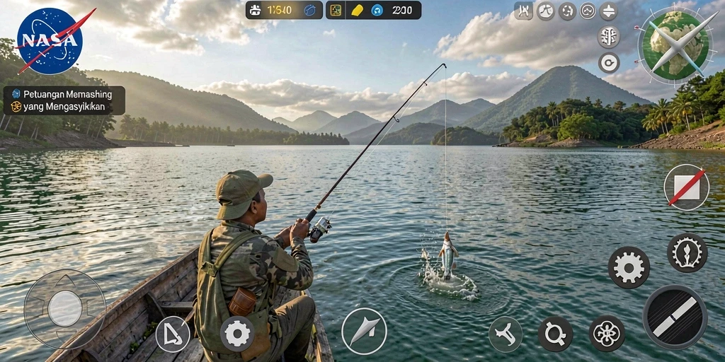 Tampilan gameplay menarik dalam <strong>NASA4D</strong> saat menangkap ikan di laut.